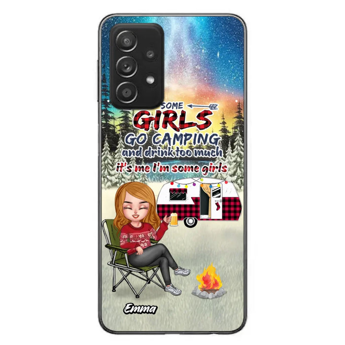 Custom Personalized Xmas Camping Girl Phone Case - Christmas Gift For Camping Lover - Upto 3 Dogs - Some Girls Go Camping And Drink Too Much - Case For iPhone And Samsung