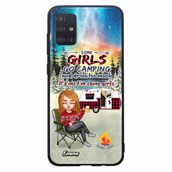 Custom Personalized Xmas Camping Girl Phone Case - Christmas Gift For Camping Lover - Upto 3 Dogs - Some Girls Go Camping And Drink Too Much - Case For iPhone And Samsung