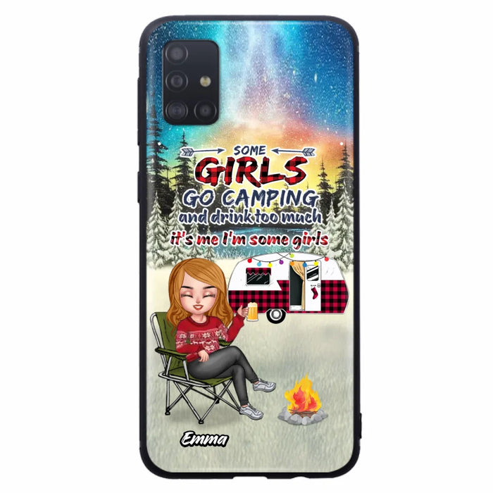 Custom Personalized Xmas Camping Girl Phone Case - Christmas Gift For Camping Lover - Upto 3 Dogs - Some Girls Go Camping And Drink Too Much - Case For iPhone And Samsung