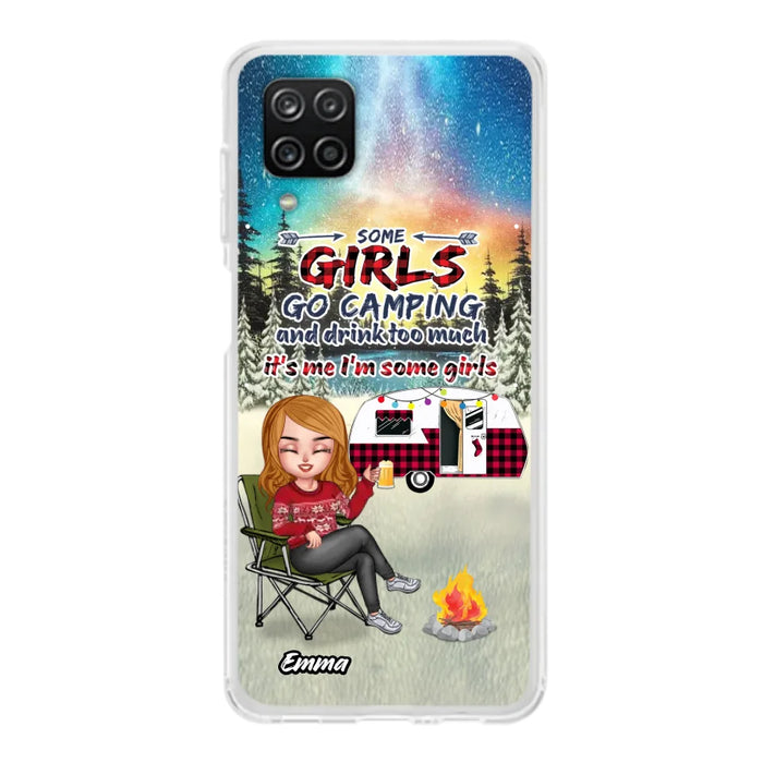 Custom Personalized Xmas Camping Girl Phone Case - Christmas Gift For Camping Lover - Upto 3 Dogs - Some Girls Go Camping And Drink Too Much - Case For iPhone And Samsung