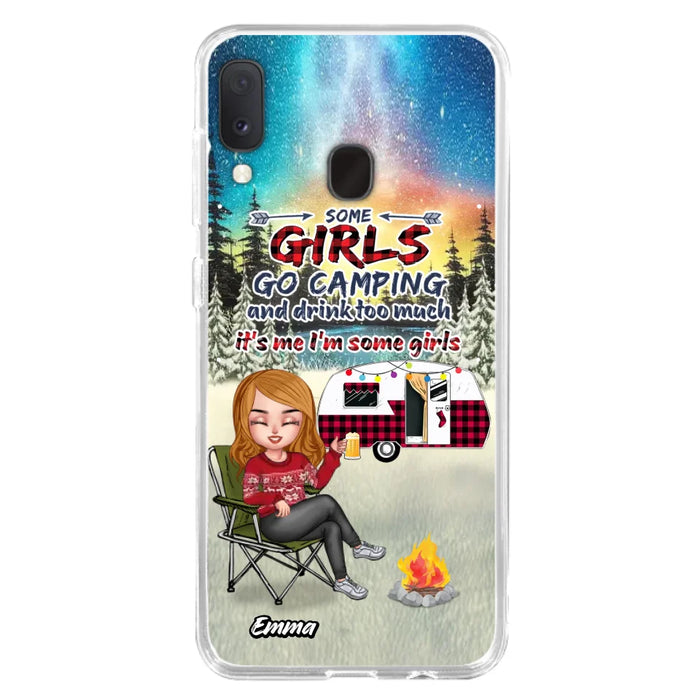 Custom Personalized Xmas Camping Girl Phone Case - Christmas Gift For Camping Lover - Upto 3 Dogs - Some Girls Go Camping And Drink Too Much - Case For iPhone And Samsung