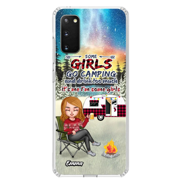 Custom Personalized Xmas Camping Girl Phone Case - Christmas Gift For Camping Lover - Upto 3 Dogs - Some Girls Go Camping And Drink Too Much - Case For iPhone And Samsung