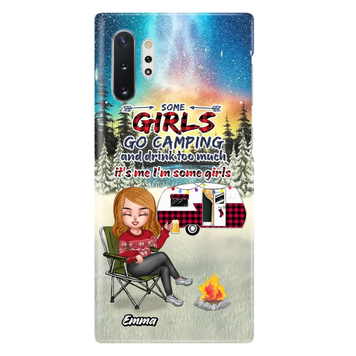 Custom Personalized Xmas Camping Girl Phone Case - Christmas Gift For Camping Lover - Upto 3 Dogs - Some Girls Go Camping And Drink Too Much - Case For iPhone And Samsung