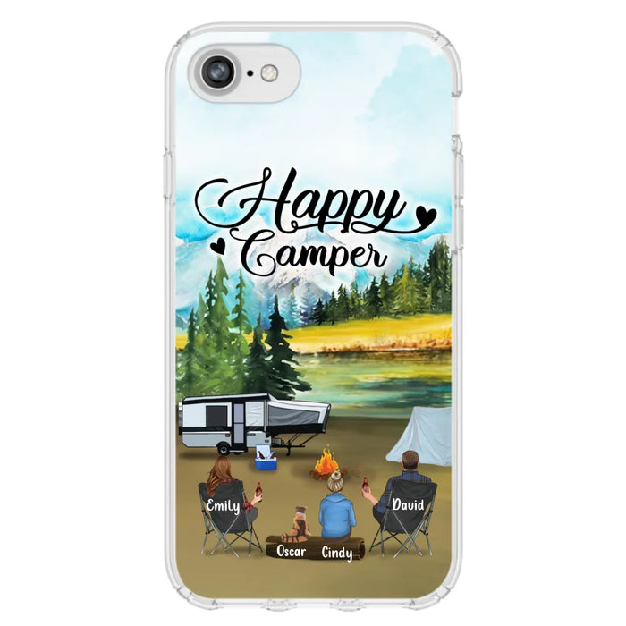 Custom Personalized Camping Phone Case - Parents With 1 Kid And 1 Pet - Best Gift For Family - Happy Camper - Case For iPhone And Samsung