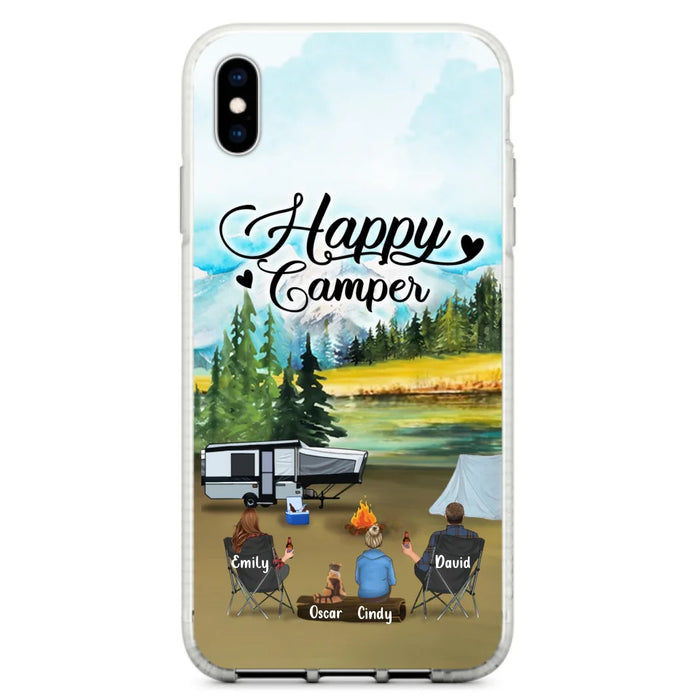 Custom Personalized Camping Phone Case - Parents With 1 Kid And 1 Pet - Best Gift For Family - Happy Camper - Case For iPhone And Samsung