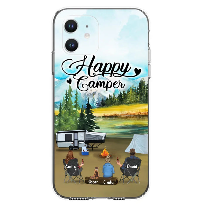 Custom Personalized Camping Phone Case - Parents With 1 Kid And 1 Pet - Best Gift For Family - Happy Camper - Case For iPhone And Samsung