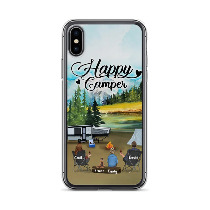 Custom Personalized Camping Phone Case - Parents With 1 Kid And 1 Pet - Best Gift For Family - Happy Camper - Case For iPhone And Samsung