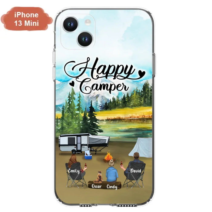 Custom Personalized Camping Phone Case - Parents With 1 Kid And 1 Pet - Best Gift For Family - Happy Camper - Case For iPhone And Samsung