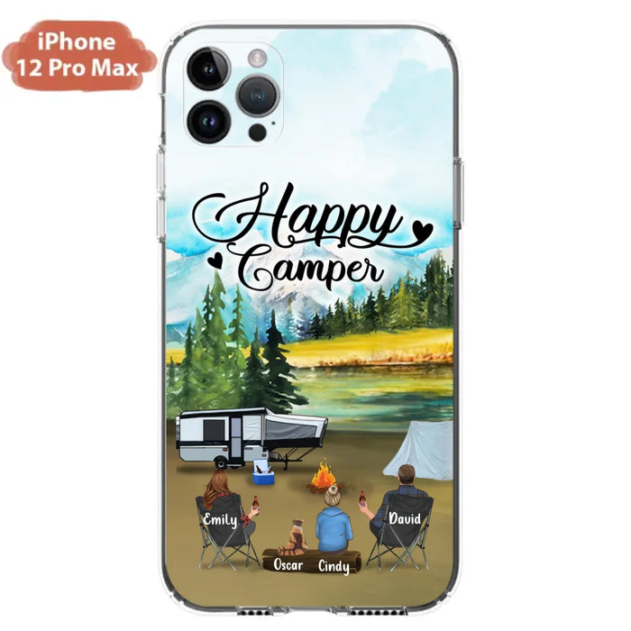 Custom Personalized Camping Phone Case - Parents With 1 Kid And 1 Pet - Best Gift For Family - Happy Camper - Case For iPhone And Samsung