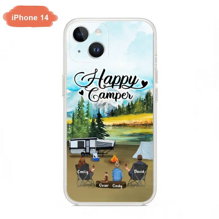 Custom Personalized Camping Phone Case - Parents With 1 Kid And 1 Pet - Best Gift For Family - Happy Camper - Case For iPhone And Samsung