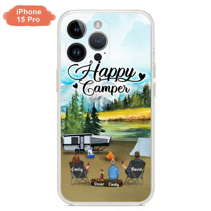 Custom Personalized Camping Phone Case - Parents With 1 Kid And 1 Pet - Best Gift For Family - Happy Camper - Case For iPhone And Samsung