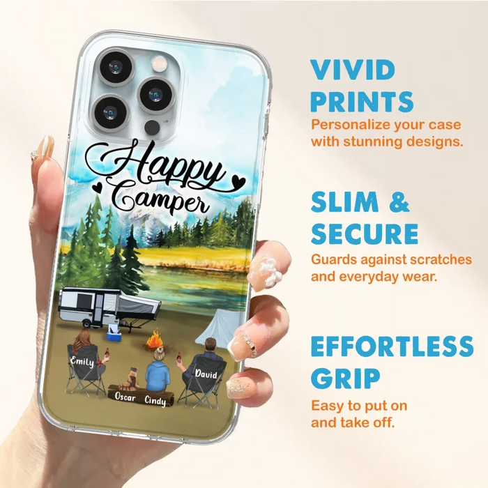 Custom Personalized Camping Phone Case - Parents With 1 Kid And 1 Pet - Best Gift For Family - Happy Camper - Case For iPhone And Samsung