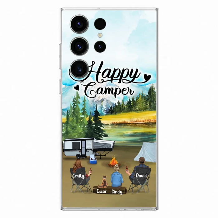 Custom Personalized Camping Phone Case - Parents With 1 Kid And 1 Pet - Best Gift For Family - Happy Camper - Case For iPhone And Samsung