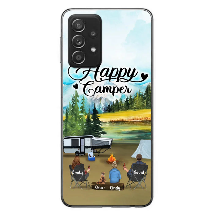 Custom Personalized Camping Phone Case - Parents With 1 Kid And 1 Pet - Best Gift For Family - Happy Camper - Case For iPhone And Samsung