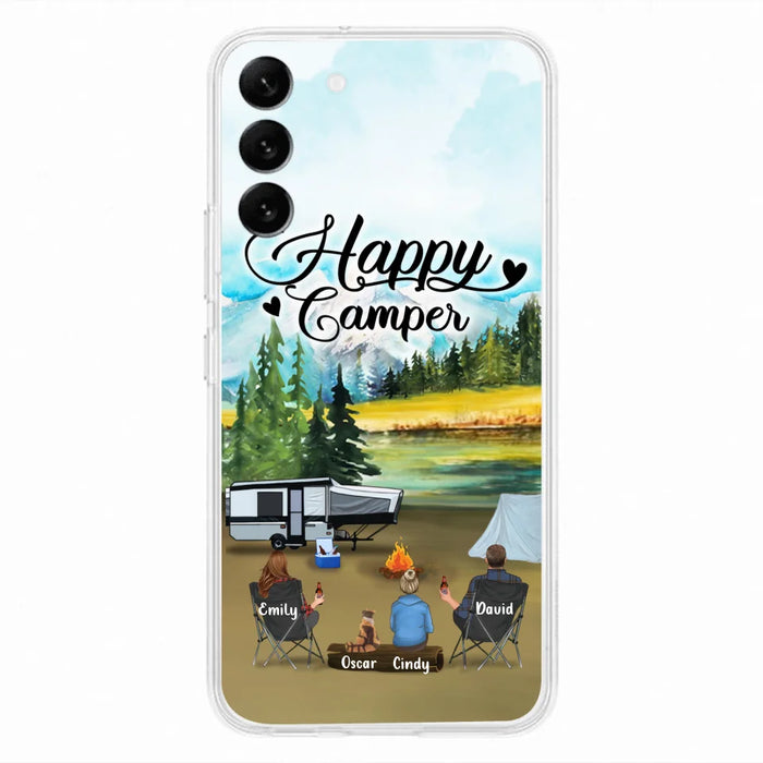 Custom Personalized Camping Phone Case - Parents With 1 Kid And 1 Pet - Best Gift For Family - Happy Camper - Case For iPhone And Samsung