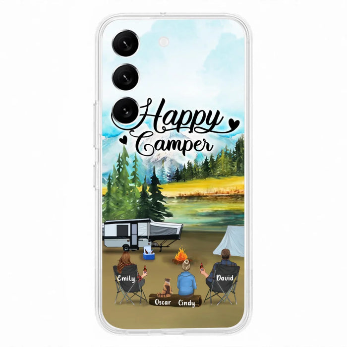 Custom Personalized Camping Phone Case - Parents With 1 Kid And 1 Pet - Best Gift For Family - Happy Camper - Case For iPhone And Samsung