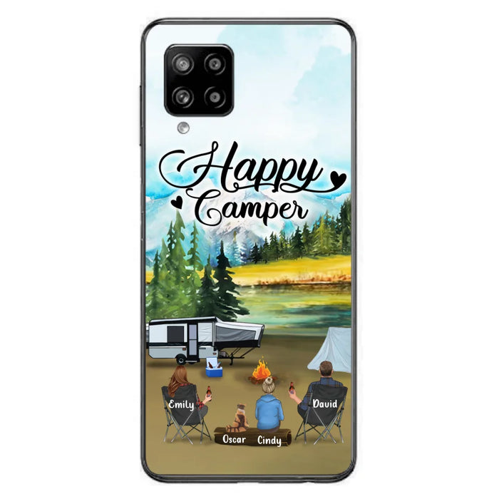 Custom Personalized Camping Phone Case - Parents With 1 Kid And 1 Pet - Best Gift For Family - Happy Camper - Case For iPhone And Samsung