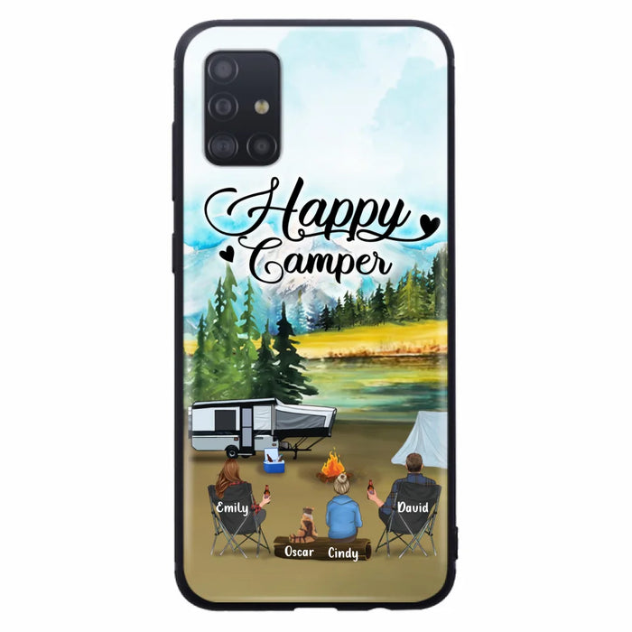 Custom Personalized Camping Phone Case - Parents With 1 Kid And 1 Pet - Best Gift For Family - Happy Camper - Case For iPhone And Samsung