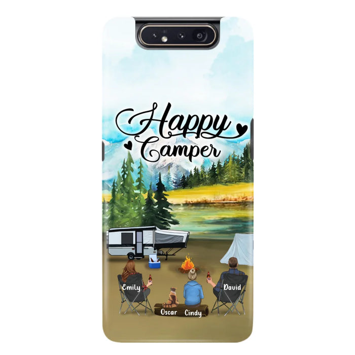 Custom Personalized Camping Phone Case - Parents With 1 Kid And 1 Pet - Best Gift For Family - Happy Camper - Case For iPhone And Samsung