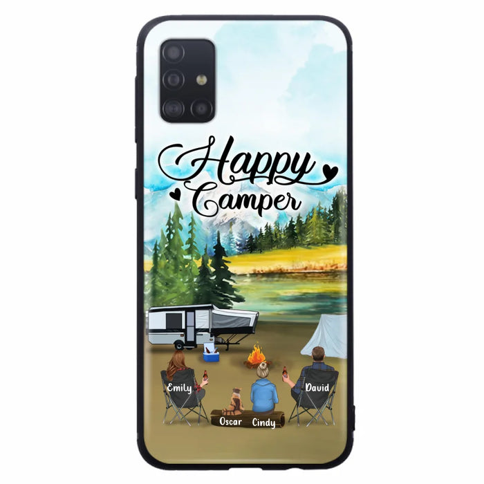 Custom Personalized Camping Phone Case - Parents With 1 Kid And 1 Pet - Best Gift For Family - Happy Camper - Case For iPhone And Samsung