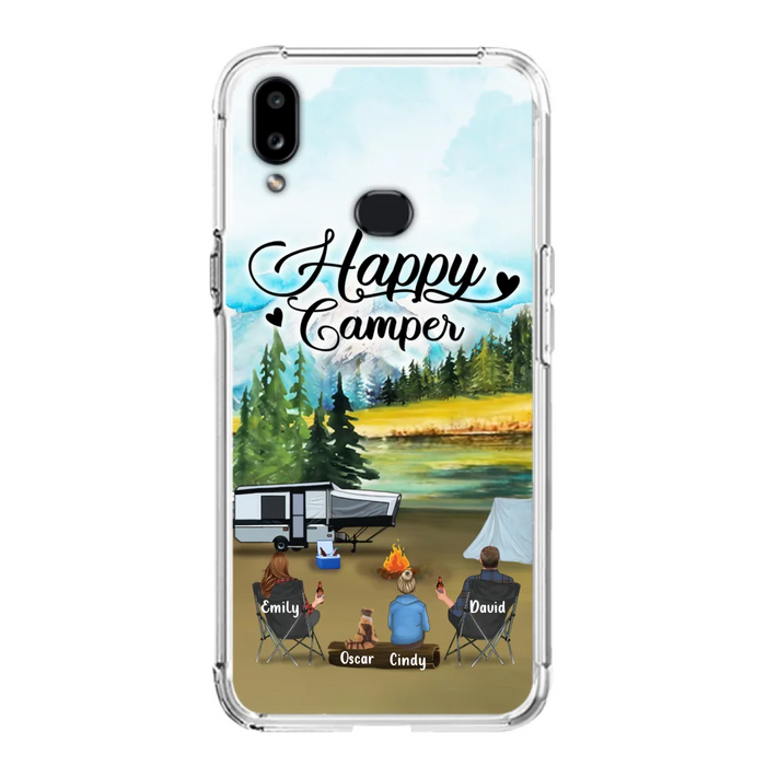 Custom Personalized Camping Phone Case - Parents With 1 Kid And 1 Pet - Best Gift For Family - Happy Camper - Case For iPhone And Samsung