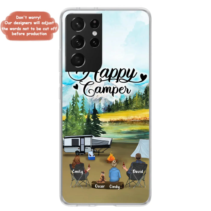 Custom Personalized Camping Phone Case - Parents With 1 Kid And 1 Pet - Best Gift For Family - Happy Camper - Case For iPhone And Samsung