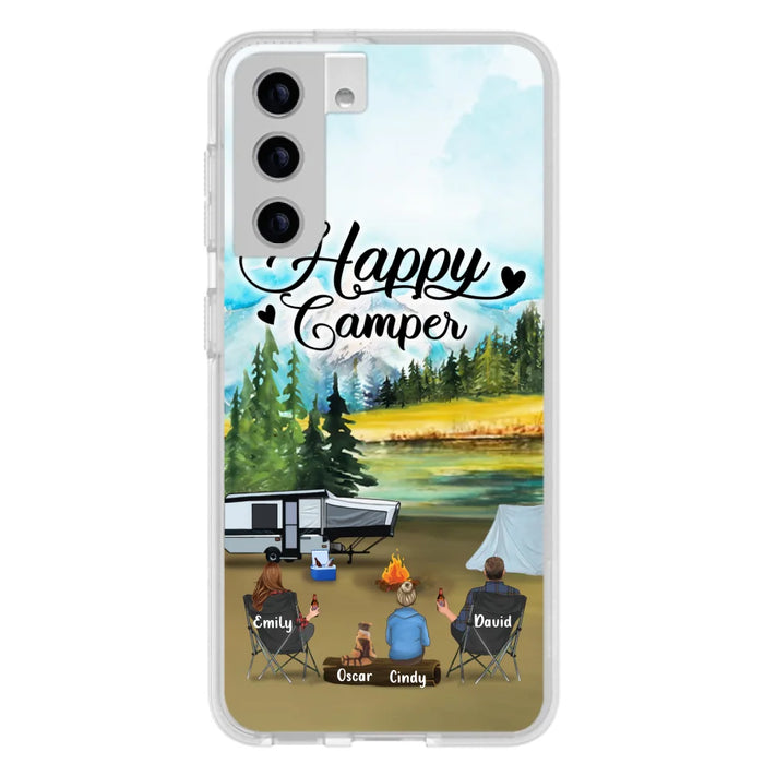 Custom Personalized Camping Phone Case - Parents With 1 Kid And 1 Pet - Best Gift For Family - Happy Camper - Case For iPhone And Samsung