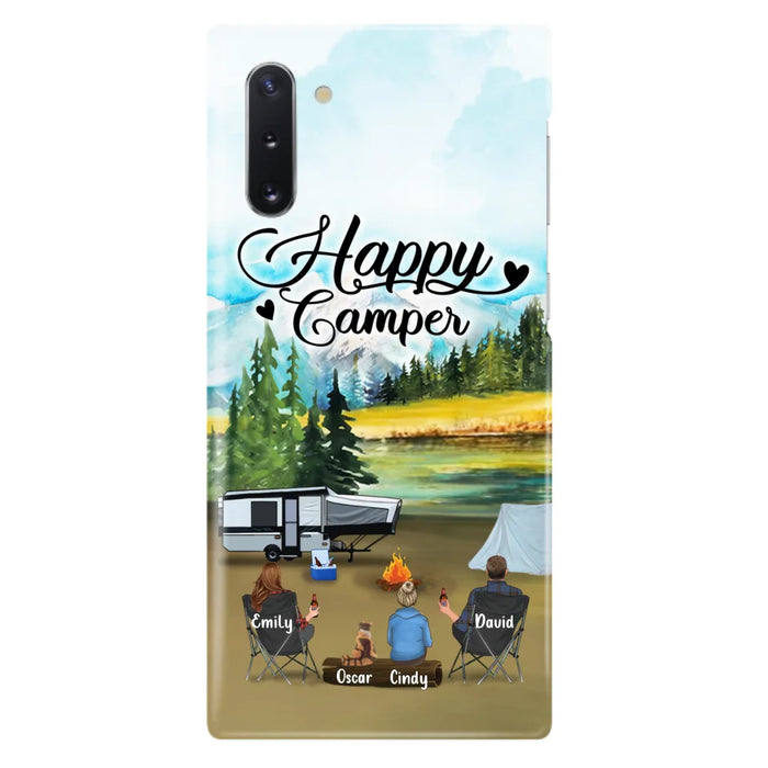 Custom Personalized Camping Phone Case - Parents With 1 Kid And 1 Pet - Best Gift For Family - Happy Camper - Case For iPhone And Samsung