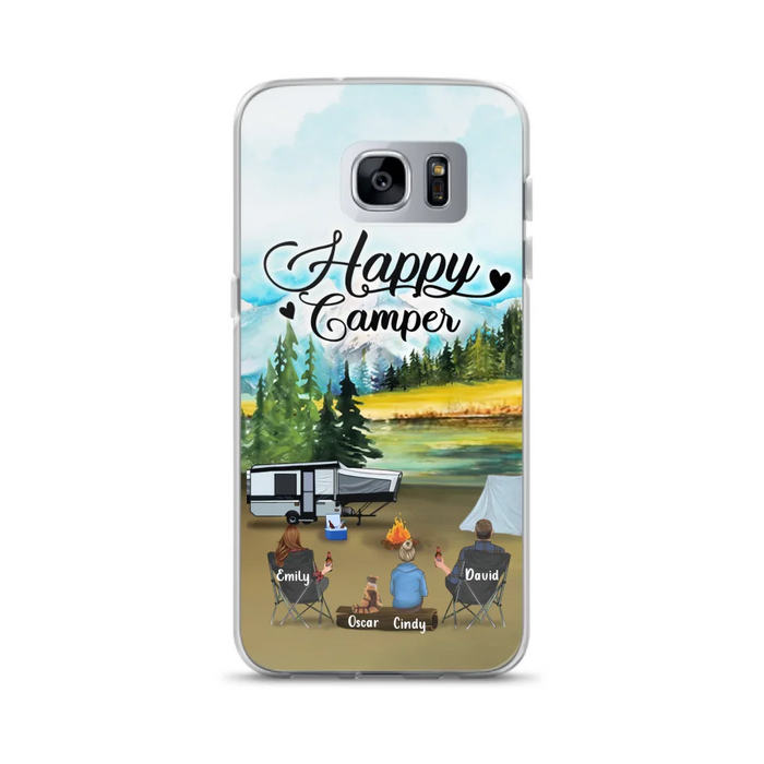 Custom Personalized Camping Phone Case - Parents With 1 Kid And 1 Pet - Best Gift For Family - Happy Camper - Case For iPhone And Samsung