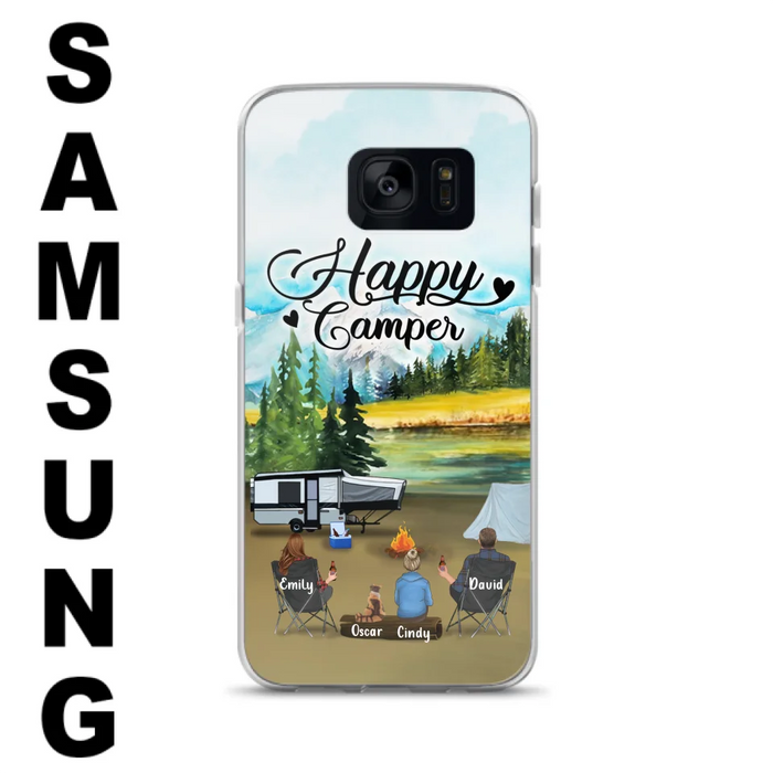 Custom Personalized Camping Phone Case - Parents With 1 Kid And 1 Pet - Best Gift For Family - Happy Camper - Case For iPhone And Samsung