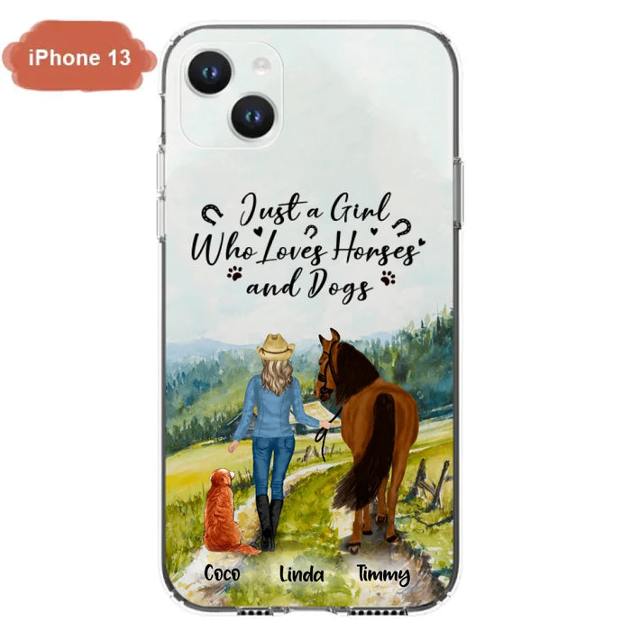 Custom Personalized Horse And Dog Phone Case - Man/ Woman/ Girl/ Boy With Upto 2 Horses And 4 Dogs - Gift For Horse/ Dog Lover - Case For iPhone And Samsung