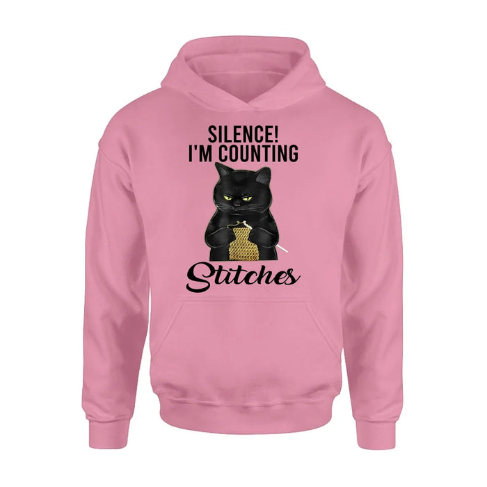 Custom Personalized Cat T-shirt/ Long Sleeve/ Sweatshirt/ Hoodie - Gift Idea For Knitting Lover - Silence I'm Counting Stitches