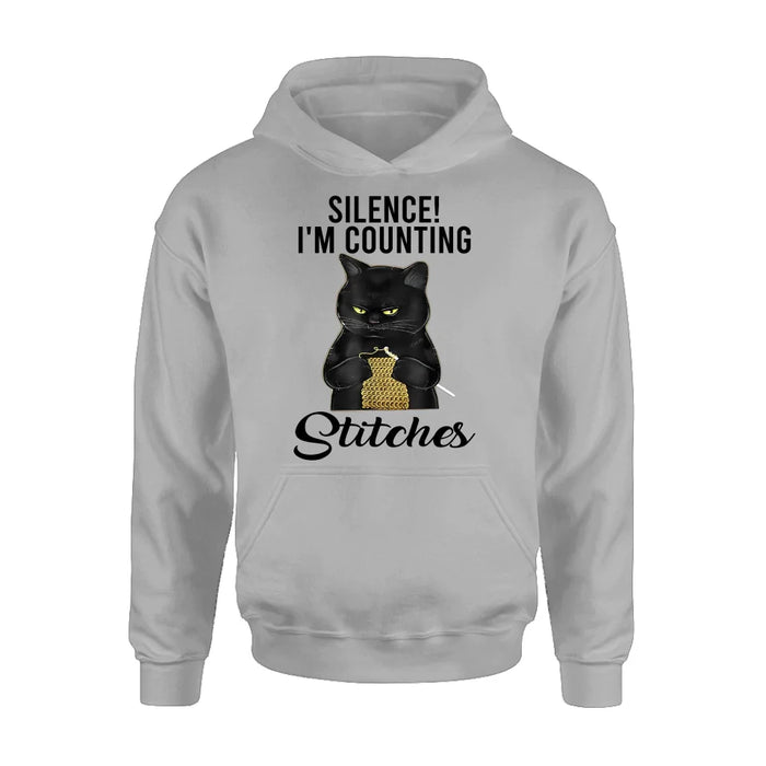 Custom Personalized Cat T-shirt/ Long Sleeve/ Sweatshirt/ Hoodie - Gift Idea For Knitting Lover - Silence I'm Counting Stitches