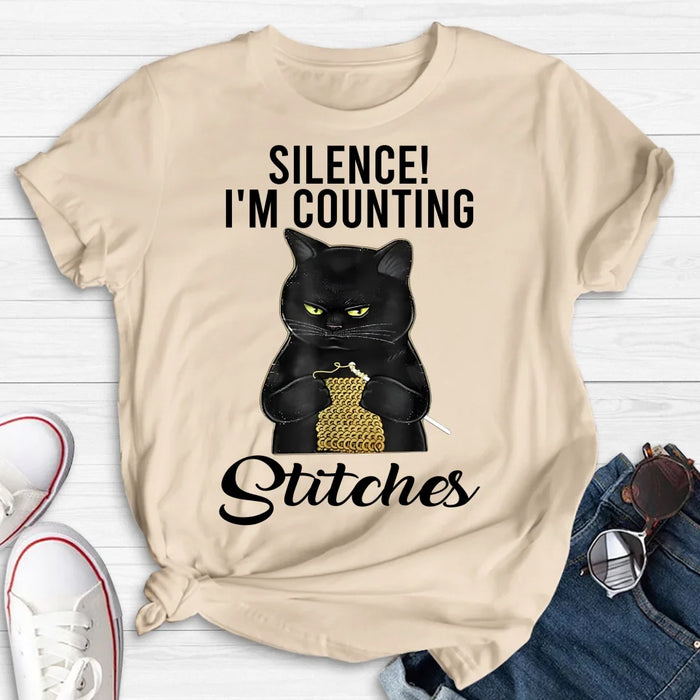 Custom Personalized Cat T-shirt/ Long Sleeve/ Sweatshirt/ Hoodie - Gift Idea For Knitting Lover - Silence I'm Counting Stitches