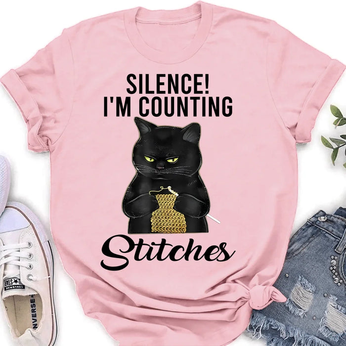 Custom Personalized Cat T-shirt/ Long Sleeve/ Sweatshirt/ Hoodie - Gift Idea For Knitting Lover - Silence I'm Counting Stitches