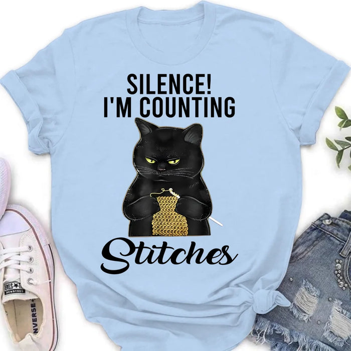 Custom Personalized Cat T-shirt/ Long Sleeve/ Sweatshirt/ Hoodie - Gift Idea For Knitting Lover - Silence I'm Counting Stitches