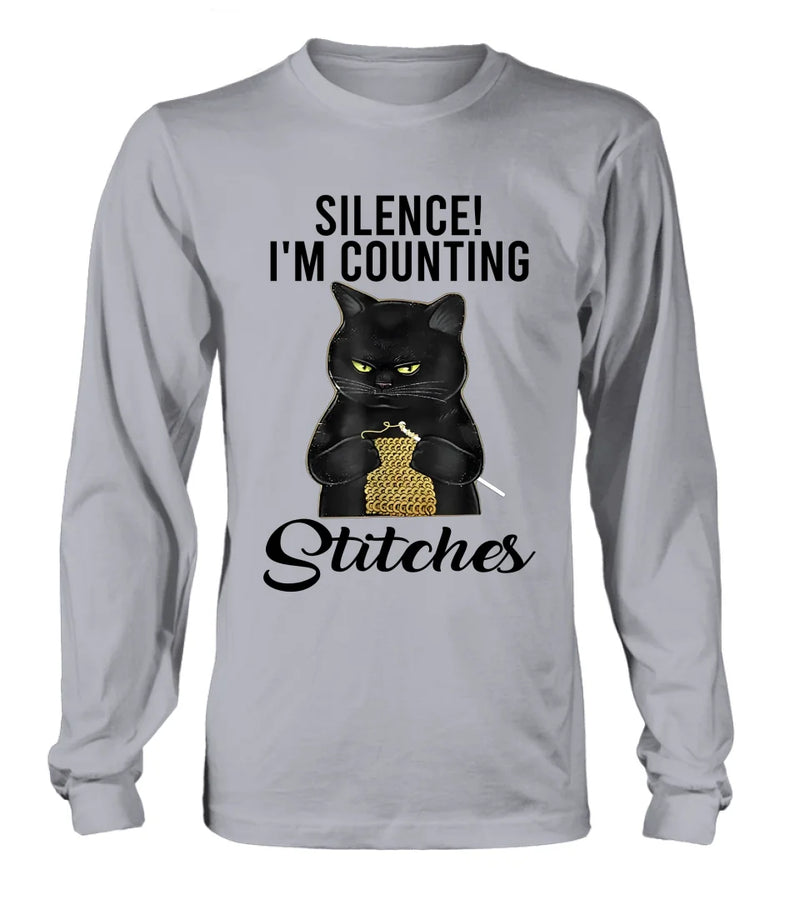 Personalized Cat T-shirt/Long Sleeve/Sweatshirt/Hoodie - Gift Idea For Knitting Lover - Silence I'm Counting Stitches