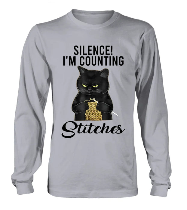 Custom Personalized Cat T-shirt/ Long Sleeve/ Sweatshirt/ Hoodie - Gift Idea For Knitting Lover - Silence I'm Counting Stitches