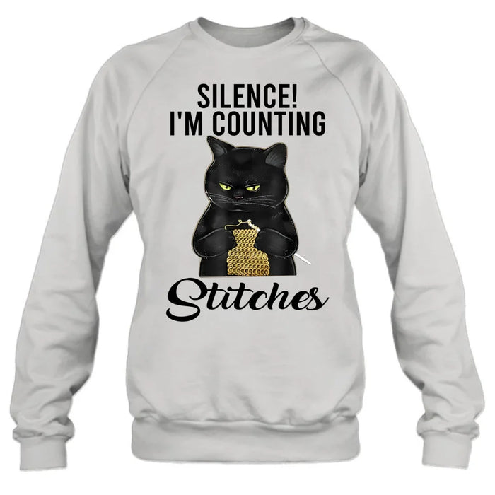 Custom Personalized Cat T-shirt/ Long Sleeve/ Sweatshirt/ Hoodie - Gift Idea For Knitting Lover - Silence I'm Counting Stitches