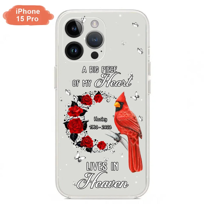 Personalized Memorial Cardinal Phone Case - Memorial Gift Idea For Family - A Big Piece Of My Heart Lives In Heaven - Case For iPhone/Samsung