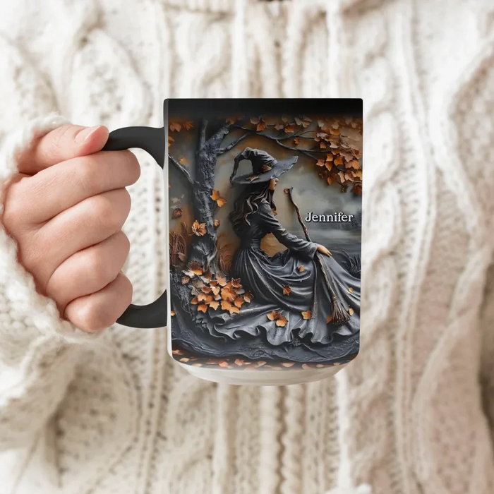 Custom Personalized Witch Broom Coffee Mug - Halloween/ Birthday Gift Idea For Yourself, Women, Witch Lovers