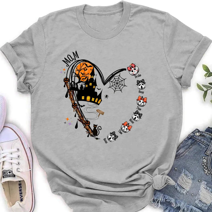 Custom Personalized Halloween Grandma Heart  T-shirt/ Long Sleeve/ Sweatshirt/ Hoodie - Upto 6 Kids - Gift Idea For Grandma/ Mom