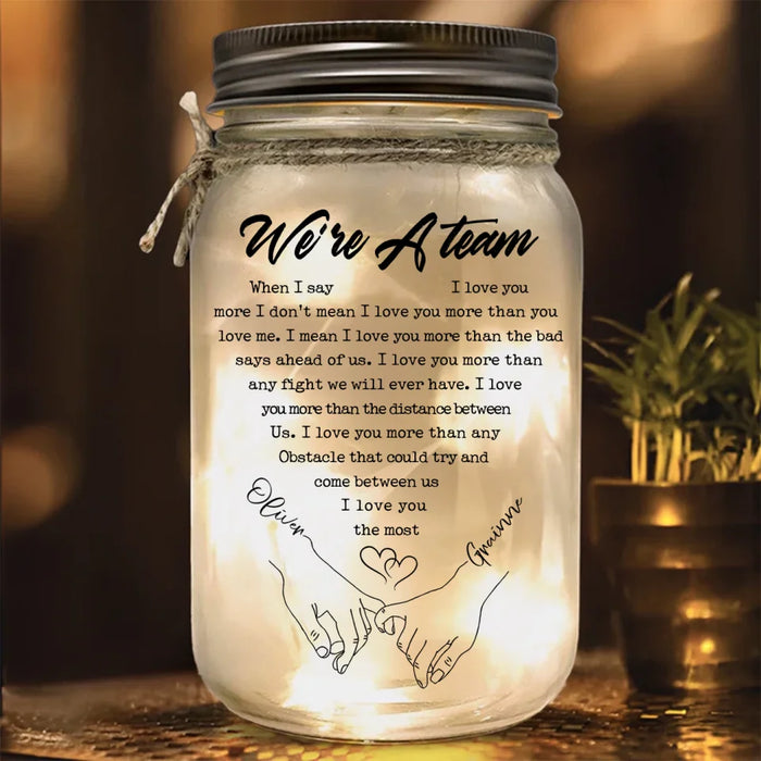 Custom Personalized Couple Mason Jar Light - Gift Idea For Couple/ Him Her - We're A Team