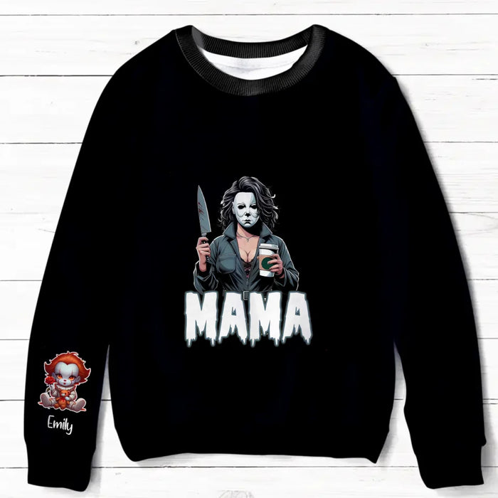 Custom Personalized Horror Movie Characters Mom AOP Sweater - Up to 8 Kids - Halloween Gift Idea For  Mother