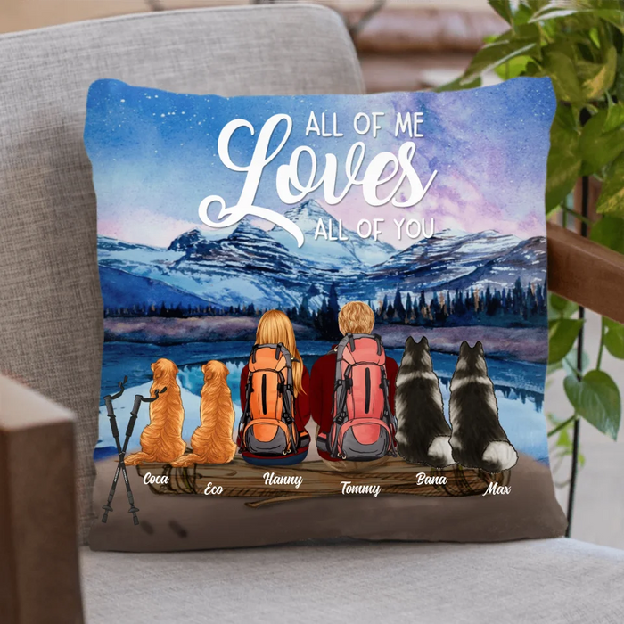 Custom Personalized Camping Blanket/Pillow Cover - Gift For Couples, Camping Lovers, Dog Lovers - Up to 4 Dogs - Dogs & Couple Camping Fleece/Quilt/Pillow Cover Cushion Cover - All of me loves all of you