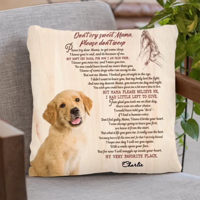 Custom Personalized Memorial Pet Photo Quilt/Fleece Blanket/Pillow Cover - Gift Idea For Dog/Cat Lovers - Don't Cry Sweet Mama