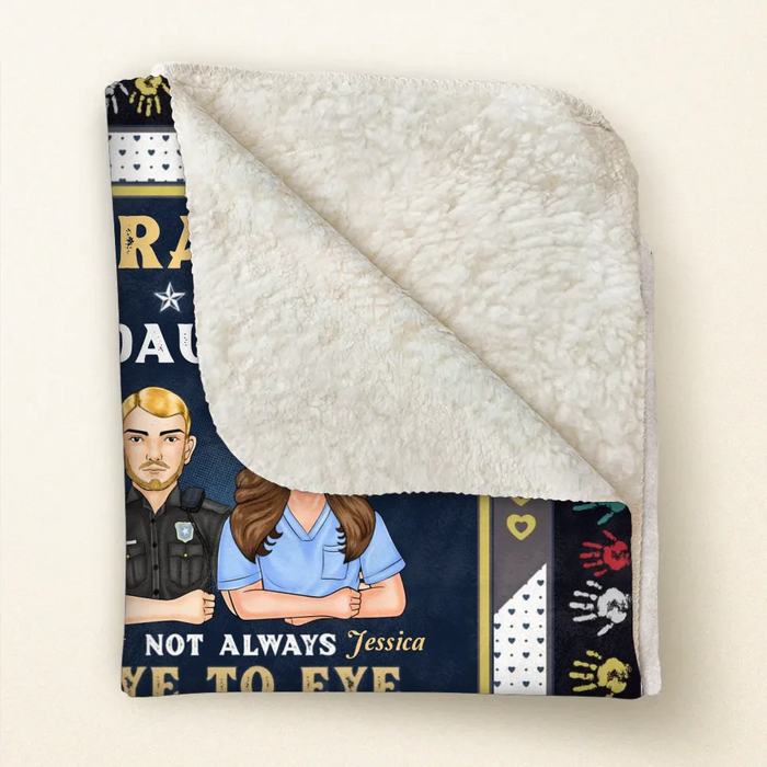 Custom Personalized Dad Quilt/Fleece Throw Blanket - Gift Idea For Father's Day - Grandpa And Daughter Not Always Eye To Eye But Always Heart To Heart