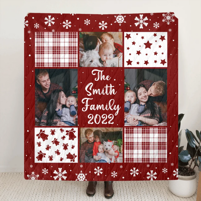 Custom Personalized Family Quilt/ Fleece Throw Blanket - Christmas Gift Idea For Couple - Upload Photo