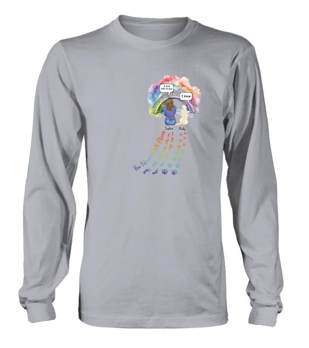 Custom Personalized Rainbow Bridge T-shirt/ Long Sleeve/ Sweatshirt/ Hoodie - Upto 4 Pets -Memorial  Gift Idea For Dog/ Cat/ Rabbit Lover - You Never Walk Alone