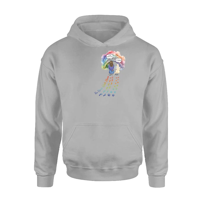 Custom Personalized Rainbow Bridge T-shirt/ Long Sleeve/ Sweatshirt/ Hoodie - Upto 4 Pets -Memorial  Gift Idea For Dog/ Cat/ Rabbit Lover - You Never Walk Alone